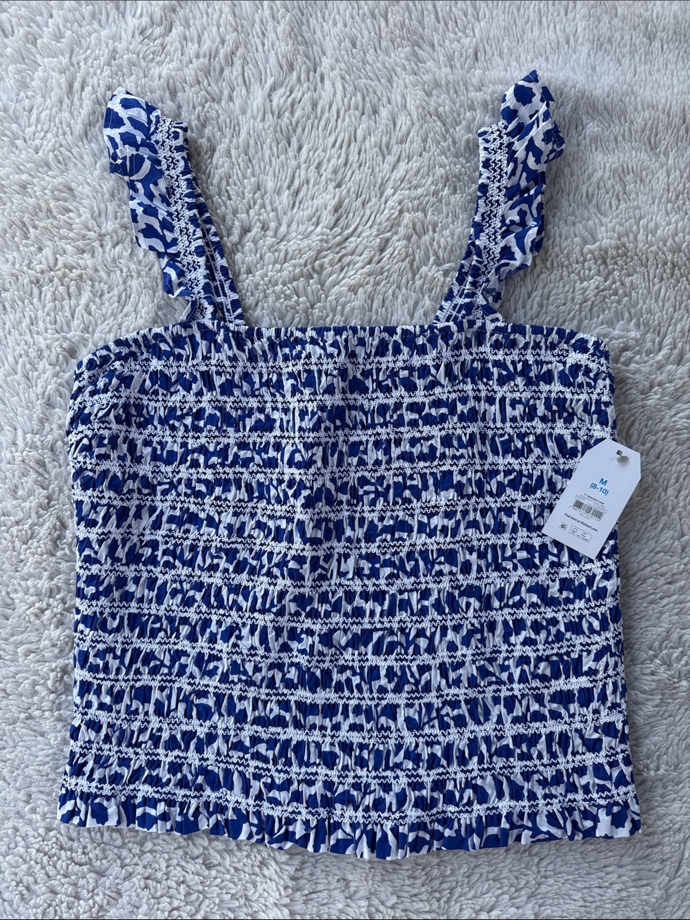 Women’s Blue & White Smocked One-Piece Tank Top